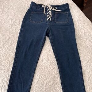 Zara Ankle Length Cropped Straight Tie Front Skinny Jeans